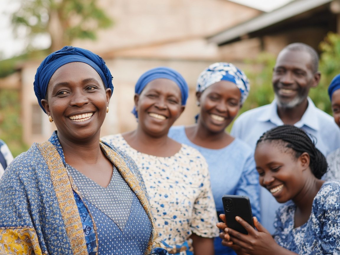 Community members using a phone