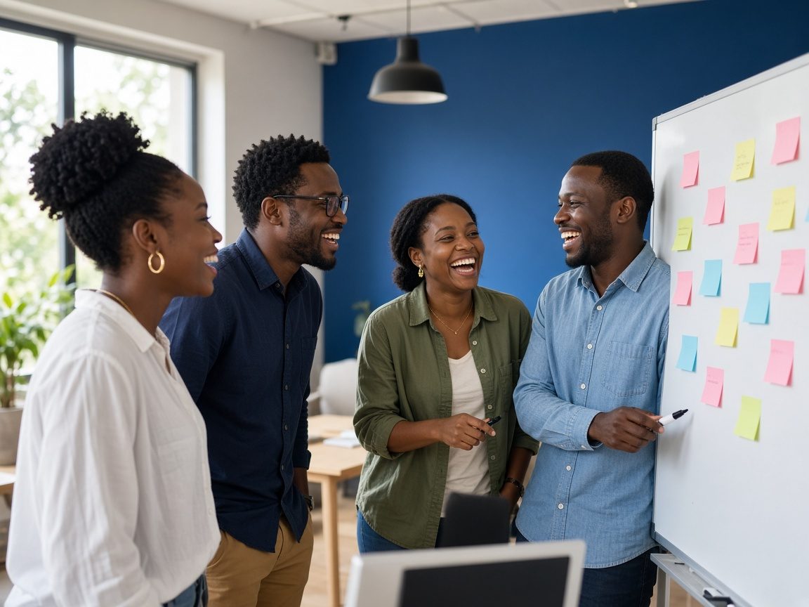 Colleagues planning at a whiteboard